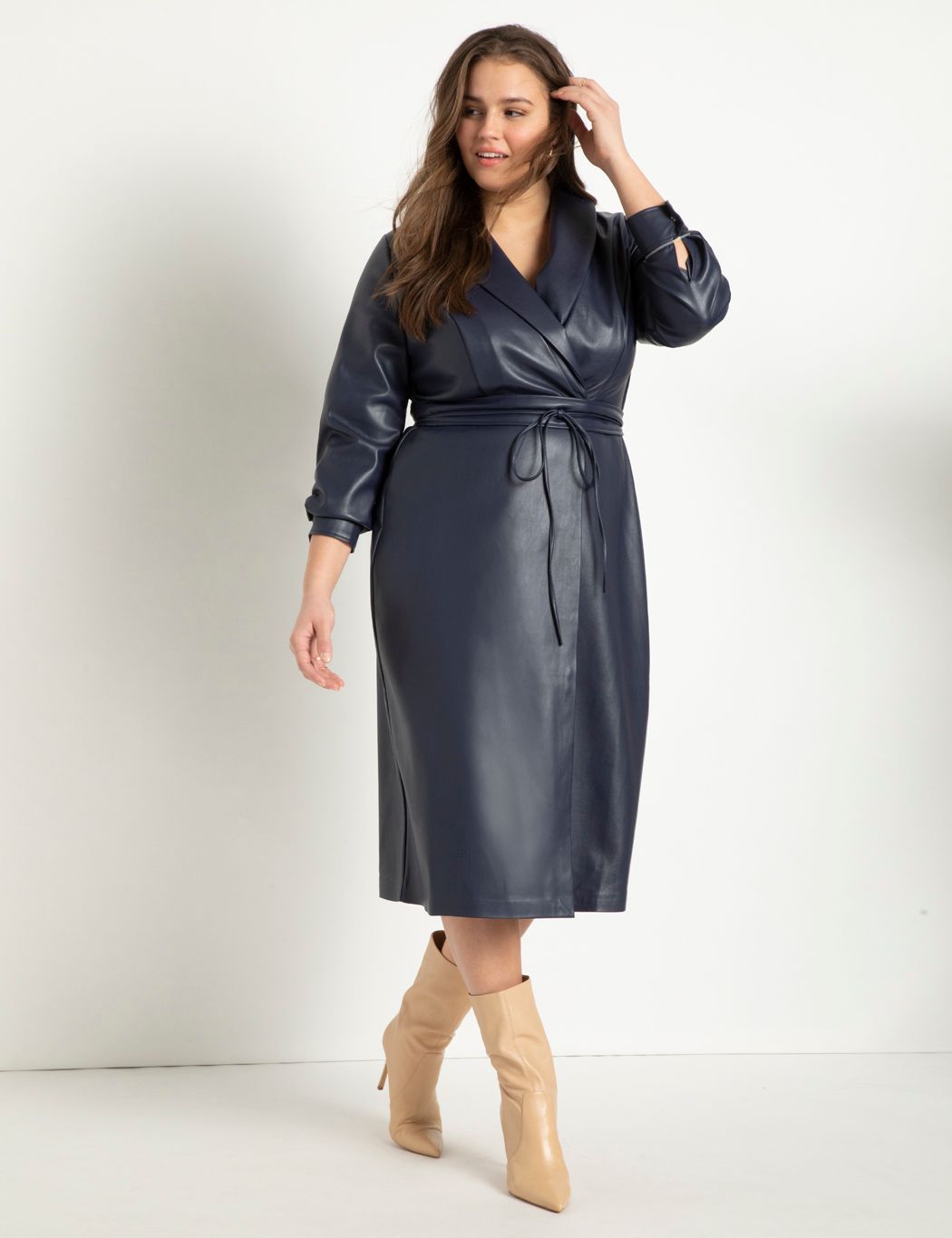 Shawl Collar Faux Leather Dress | Eloquii