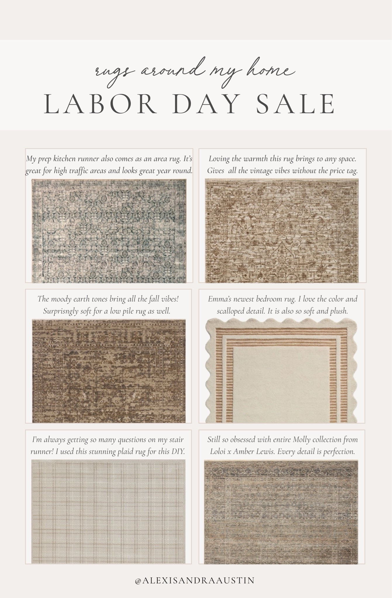 Sharing all of the rugs around my home currently on sale for Labor Day! 

From vintage inspired finds to trendy, neutral patterns, find my favorite quality rugs to elevate any space.

Home finds, neutral home inspo, rugs around my home, vintage inspired area rug, neutral area rug, vintage style rug runner, living room refresh, bedroom refresh, deal of the day, sale alert, Labor Day sale, neutral plaid rug, scalloped rug, Amber Lewis, Loloi, Chris Loves Julia, Wayfair, Galey Alix, shop the look!

#LTKSeasonal #LTKHome #LTKSaleAlert