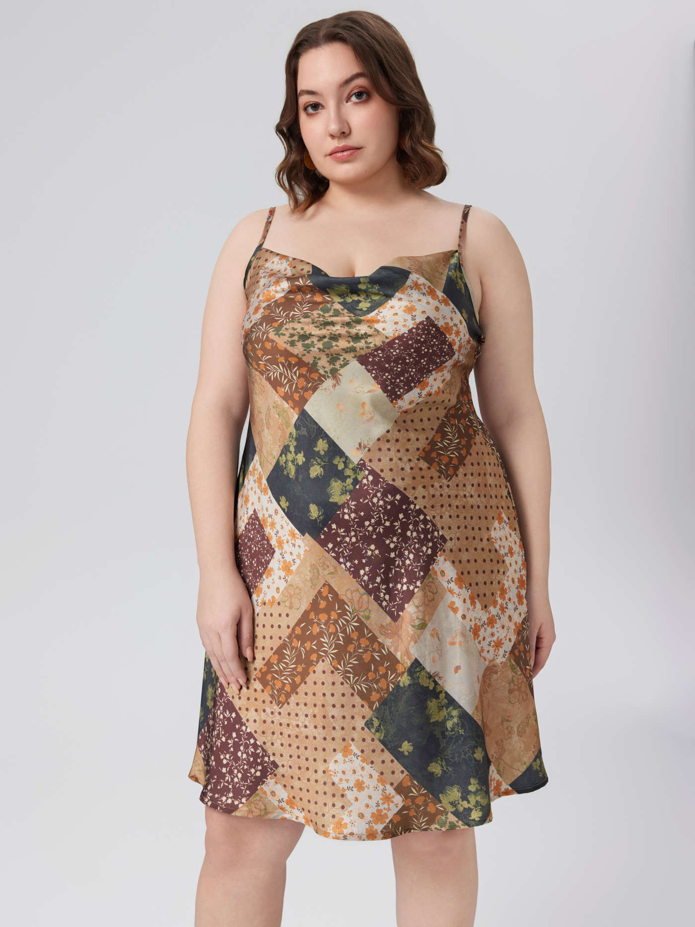 Satin Floral Colorblock Patchy Mini Dress Curve & Plus | Cider