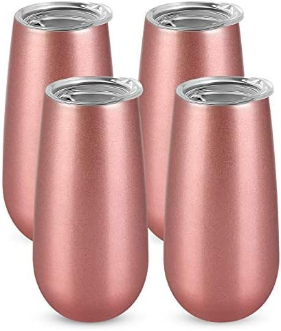 Amazon.com | 4 Pack Stemless Double Insulated Champagne Flute Tumbler with Lid, 6 Oz Unbreakable ... | Amazon (US)