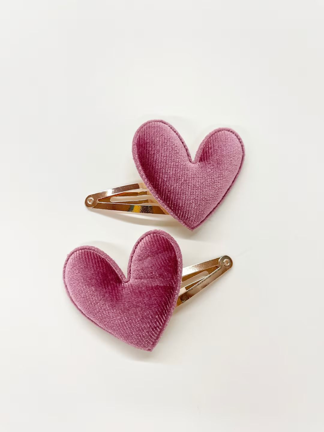 Set of 2 Velvet Heart Snap Clips, Valentines Day Hair Clip, Hearts Hair Bow, Heart Hair Clip, Gir... | Etsy (US)