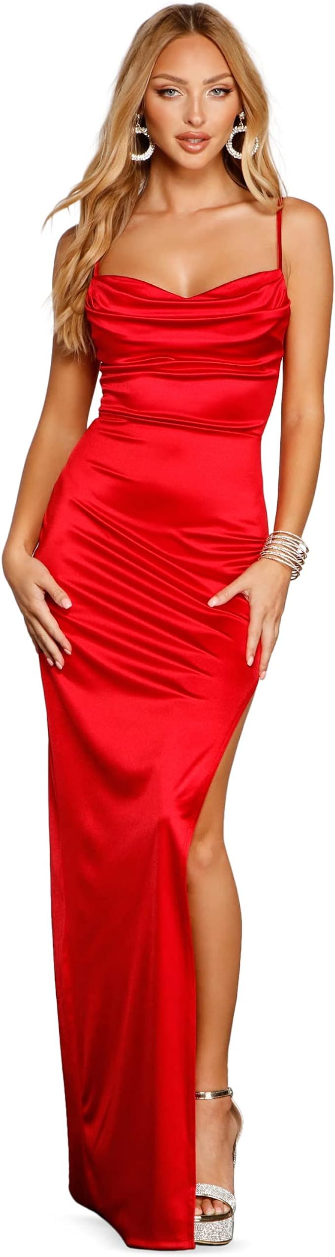 Windsor Lola High Slit Formal Dress, Long Dress, Form-Fitting, Spaghetti Straps, Floor Length Ele... | Amazon (US)