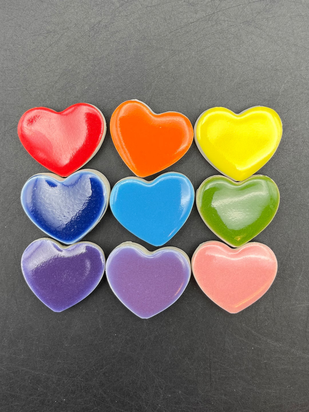 Mosaic Hearts, Set of Nine Small Ceramic Hearts in a Rainbow of Colors, Heart Tiles Handmade by F... | Etsy (US)