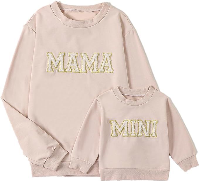 Mommy and Me Letter Print Matching Family Outfits Long Sleeve Crewneck Casual Sweatshirt T-Shirt | Amazon (US)