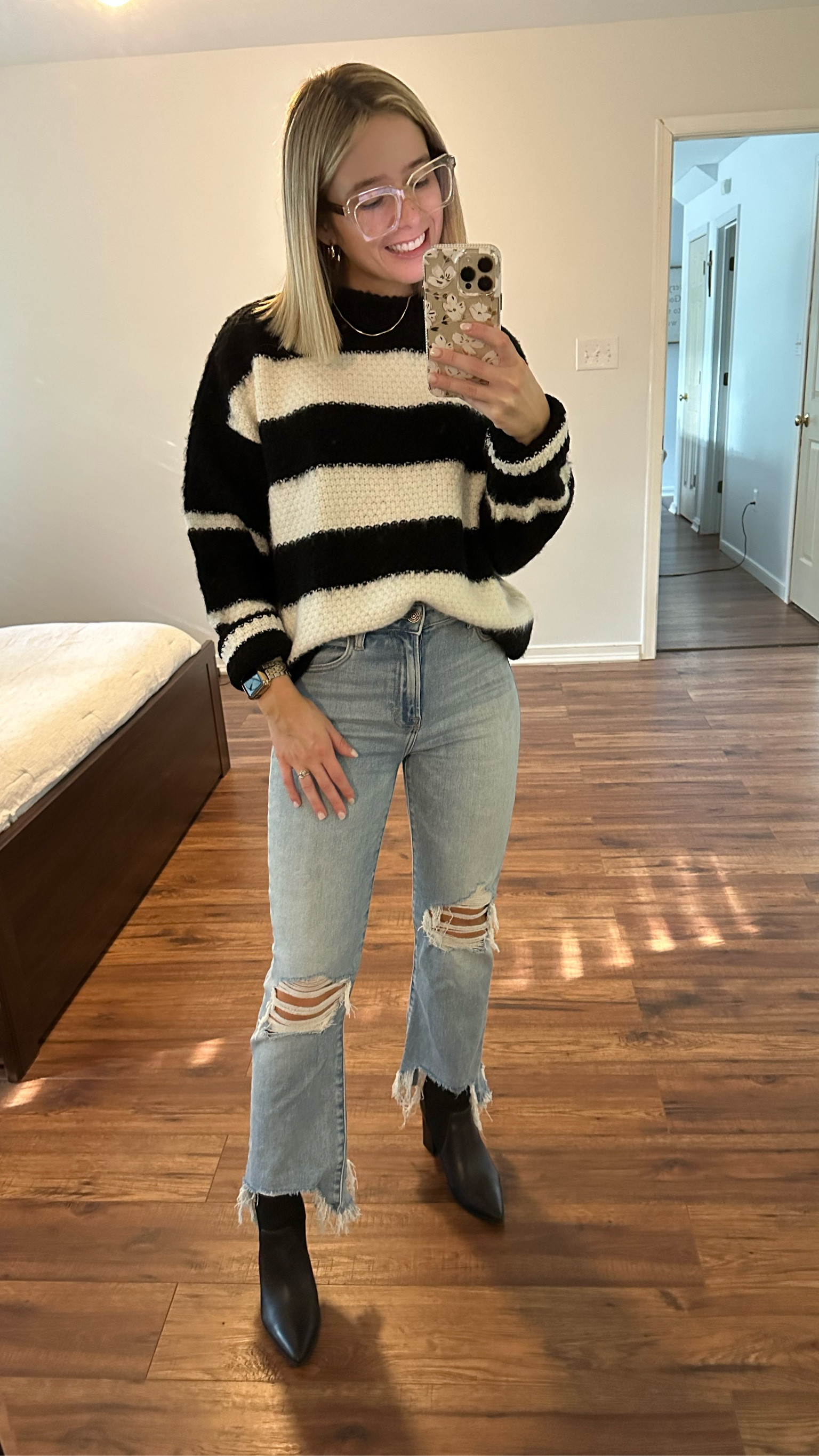 Top Shop Textured Stripe Stitch Sweater black and white XS TTS

Vici Cosmia High Rise Distressed Crop Jeans 25 TTS

Black sock booties TTS



#LTKxNSale #LTKunder100 #LTKsalealert