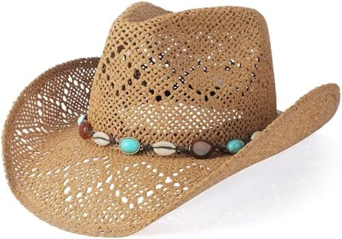 Cowboy Hat,Cowgirl Hat,Cowboy Hats for Women/Mens/Straw Wide with Shapeable Brim Western Cowboy H... | Amazon (US)