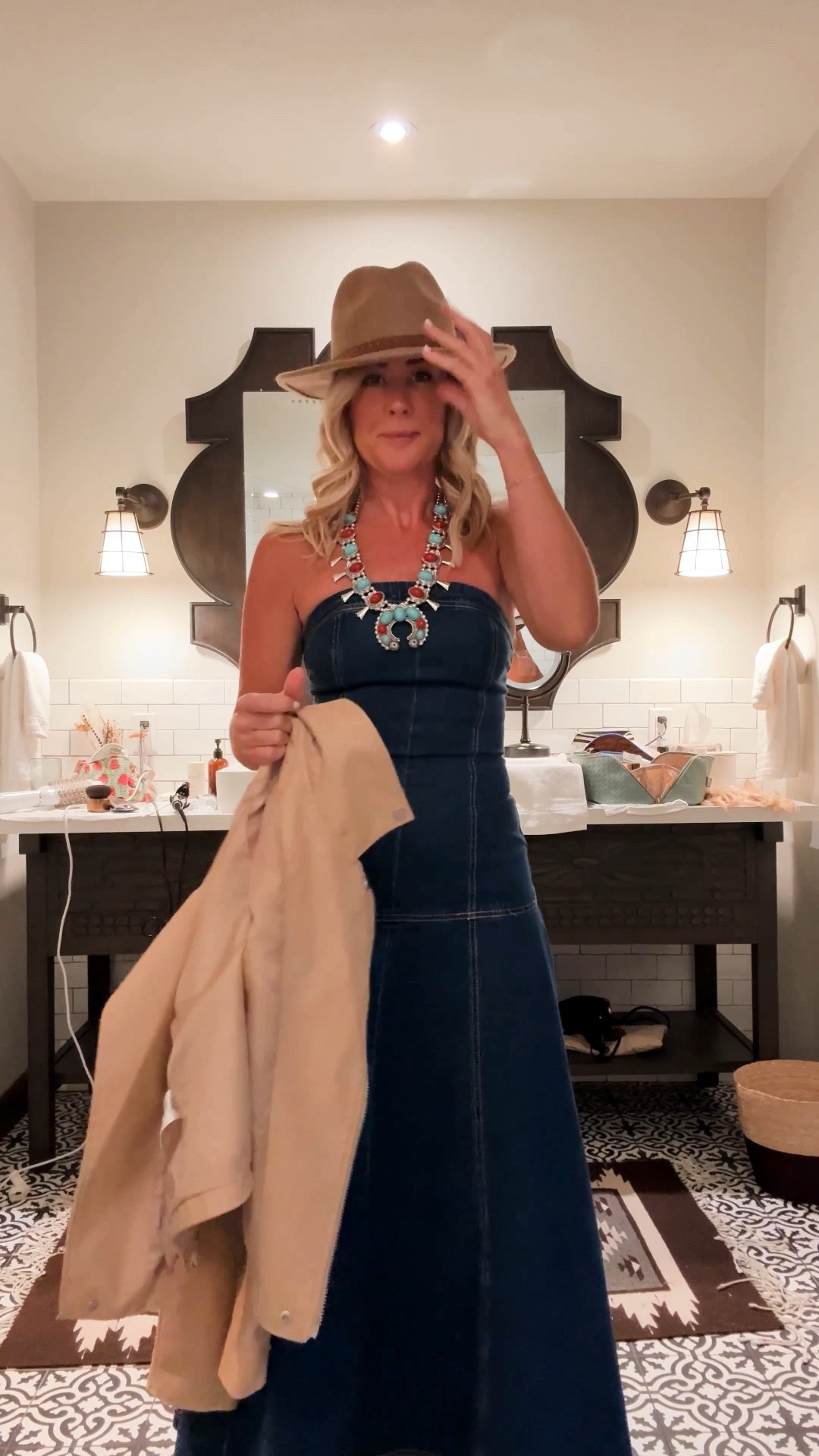 GRWM for night one of the LTK Creator Summit! I love a good theme, and this dress & necklace were perfect for western night! Would be darling for concerts, too! 

I’m in an xs  

#LTKTravel #LTKOver40