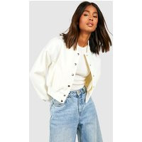 Womens Wool Look Bomber Jacket - White - 12 | boohoo (US & Canada)