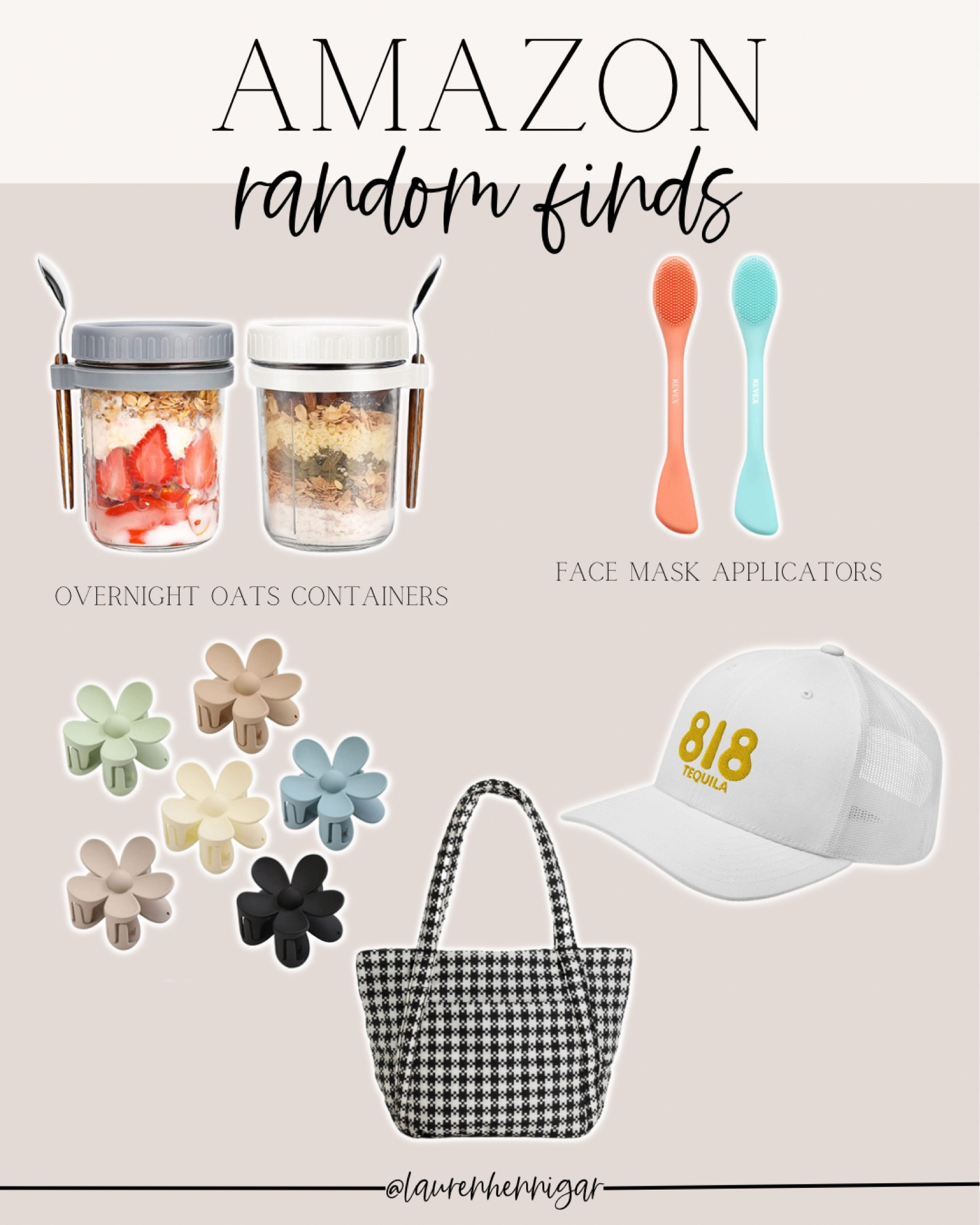 recent amazon random finds i’m loving 💗 

818 tequila hat, 818 tequila, baggu tote bag, gingham tote bag, face mask applicators, exfoliator, flower claw clips, amazon beauty, amazon fashion, amazon home, amazon kitchen, overnight oats jars, overnight oats, trucker hats, trendy baseball caps

#LTKstyletip #LTKbeauty #LTKhome