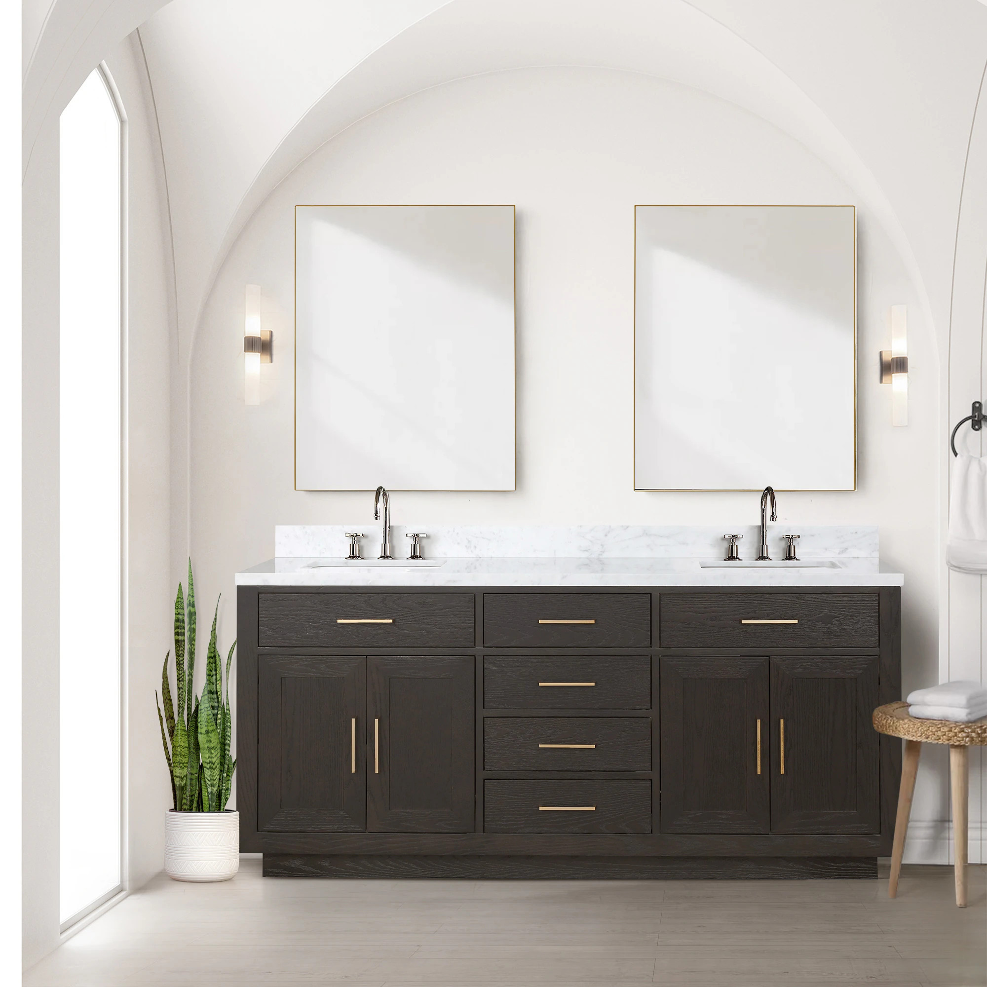 Lexora Gilroy 72-in Brown Oak Undermount Double Sink Bathroom Vanity with White Carrara Marble Marble Top | LVGI72DK100 | Lowe's