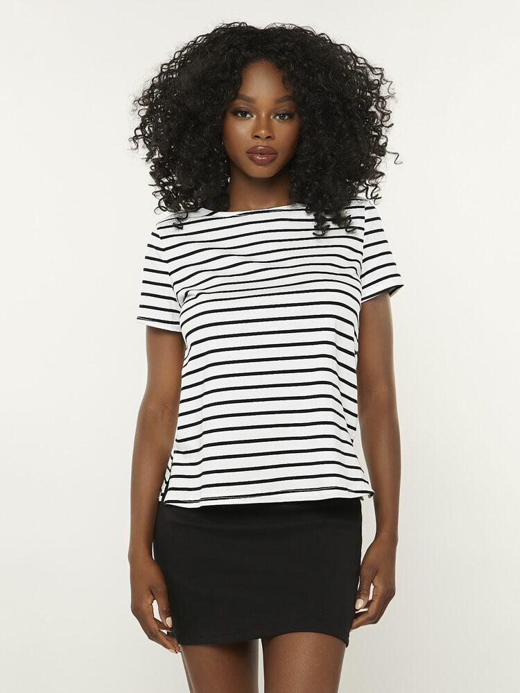 SHEIN BASICS Striped Print Tee | SHEIN