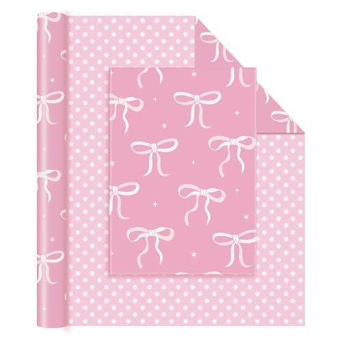 WERNNSAI Pink Bow Wrapping Paper - 9.84 Ft Princess Bow Wrapping Paper | Amazon (US)