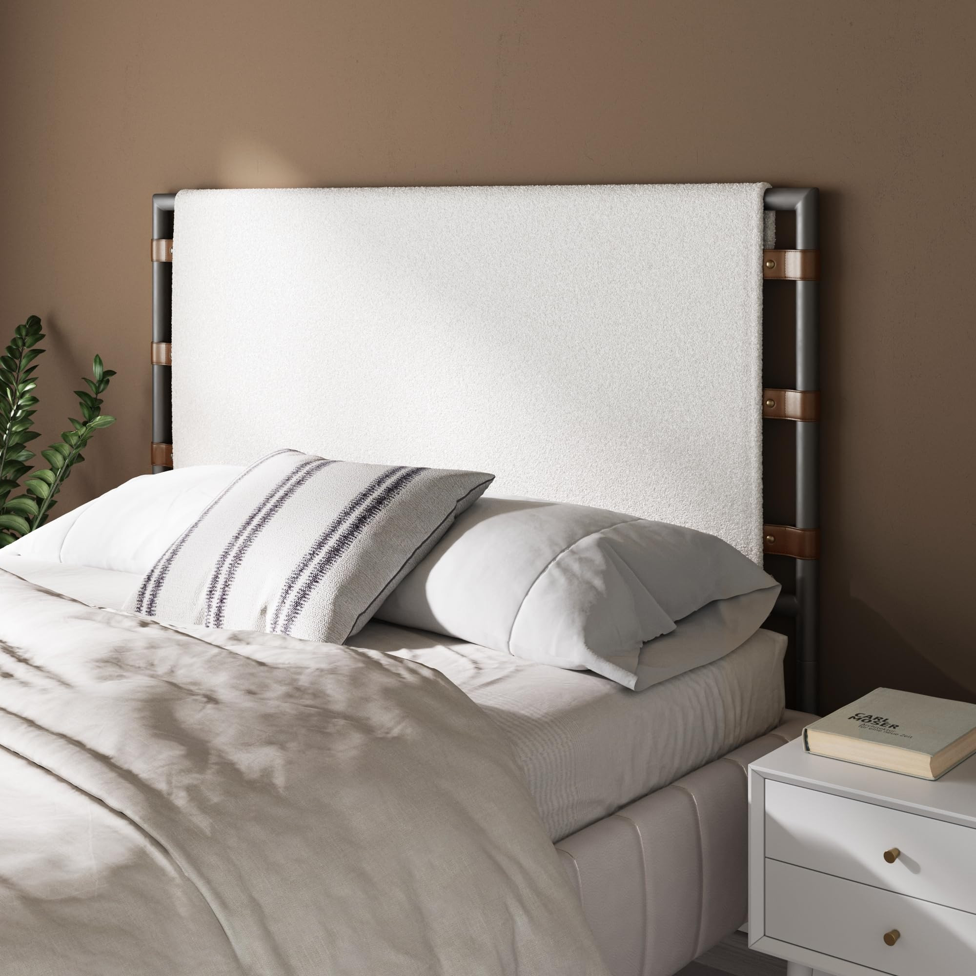Nathan James Aspen Queen Bed Headboard, Boucle Upholstered Headboard with Leather Straps and Blac... | Amazon (US)