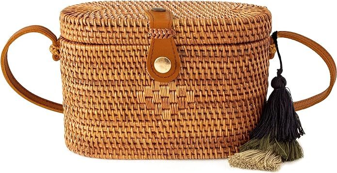 Special Design Straw Rattan Crossbody Bag for Women | Bali Ata Woven Wicker Purse for Summer with... | Amazon (US)