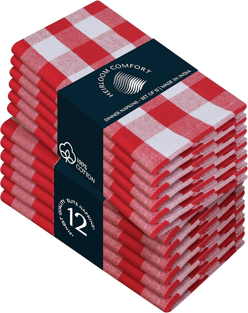 Multicolor Gingham Checked Napkins Set of 12, 18x18 Inch, 100% Cotton, Soft, Absorbent & Durable,... | Amazon (US)
