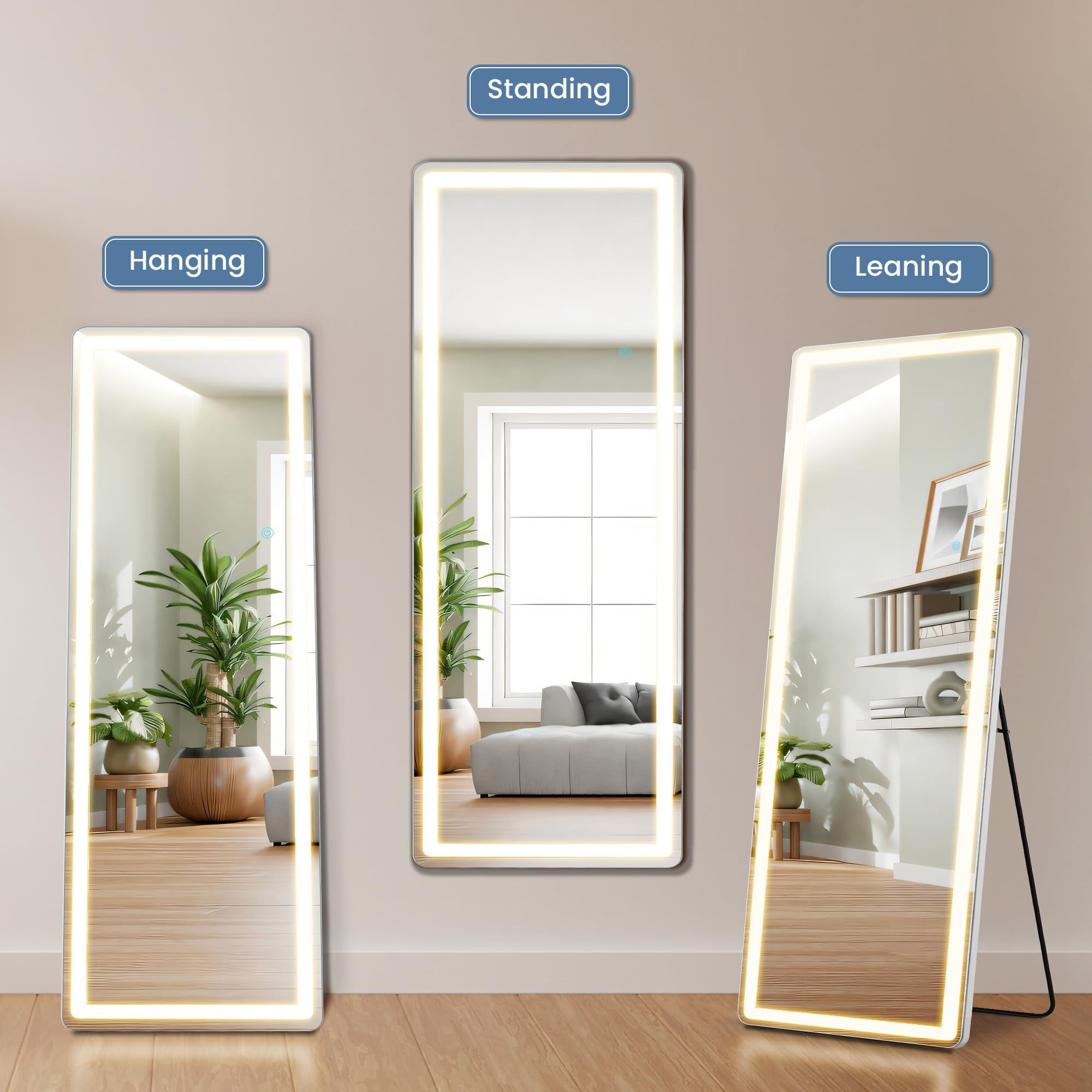 OLIXIS 16"×60" Full Length Mirror with Light, LED Floor Full Body Mirror with 3 Color Lighting | Amazon (US)