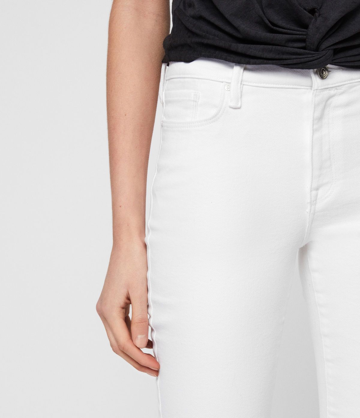 Grace Ankle Fray Skinny Mid-Rise Jeans, White | AllSaints (UK)