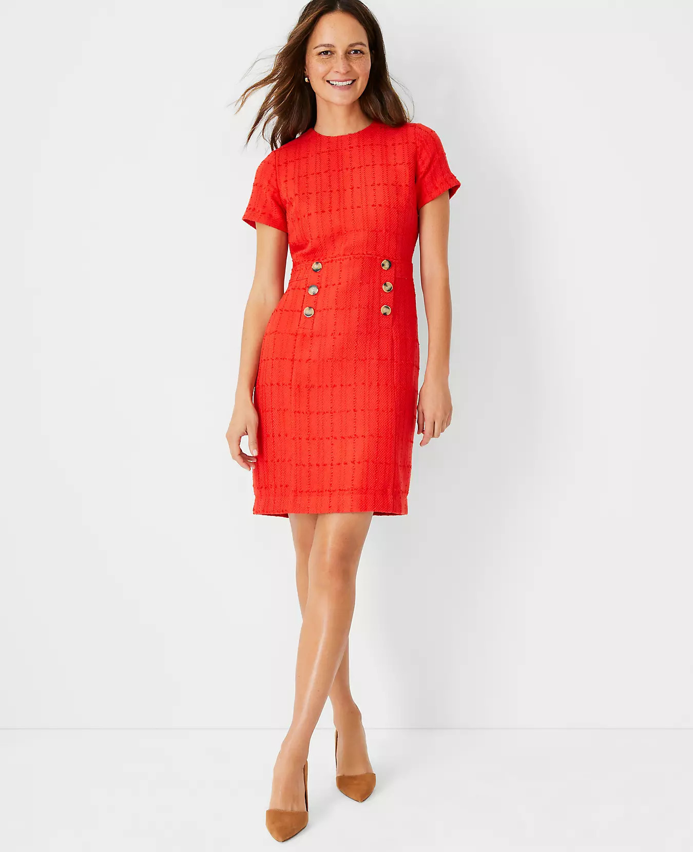 Tweed Button Trim Shift Dress | Ann Taylor (US)