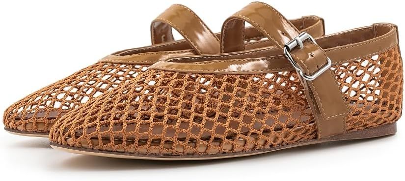 Fandimeier Mesh Ballet Flats for Women Fishnet Comfy Buckle Strap Ballerina Dressy Daily Flat Sho... | Amazon (US)