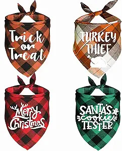 JOTFA 4 Pack Halloween Thanksgiving Day Christmas Dog Bandanas, Holiday Plaid Dog Puppy Bandana S... | Amazon (US)