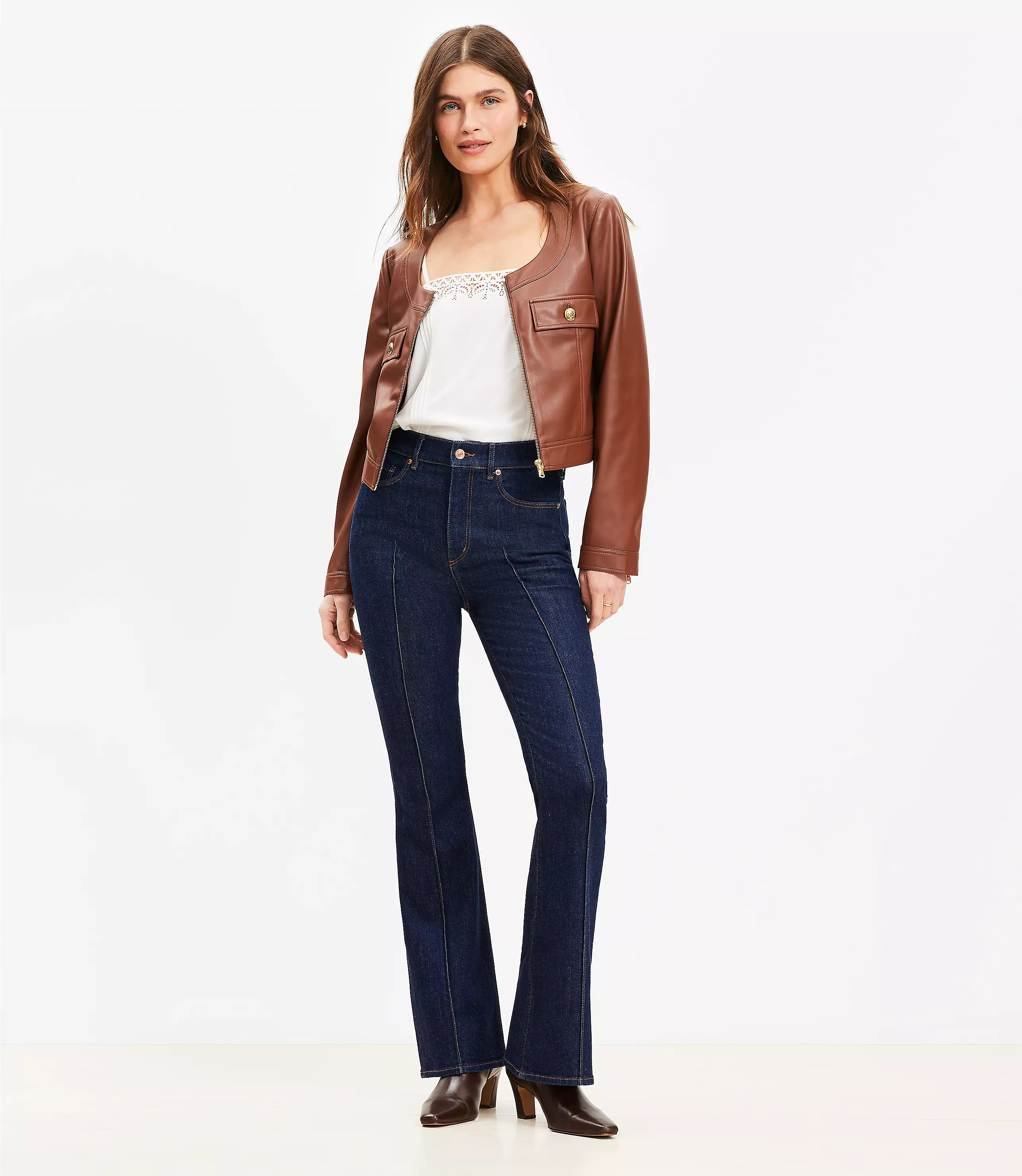 Pintucked High Rise Slim Flare Jeans in Classic Rinse Wash | LOFT