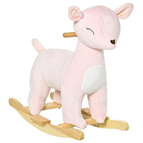 Qaba Kids Plush Ride-On Rocking Horse Deer-Shaped Plush Toy Rocker with Realistic Sounds for Child 36-72 Months Pink | Amazon (US)