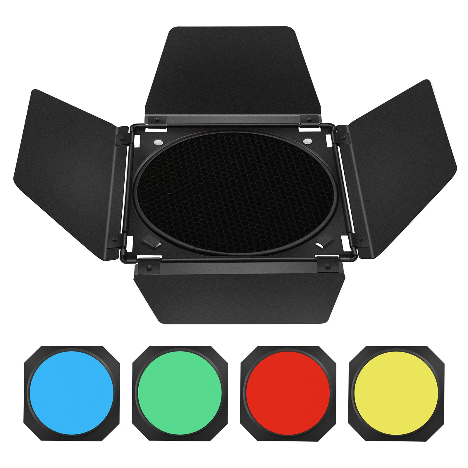 Godox BD-04 Barn Door & Honeycomb Grid &4 Color Gel Filters Compatible for Standard Reflectors Ac... | Amazon (US)