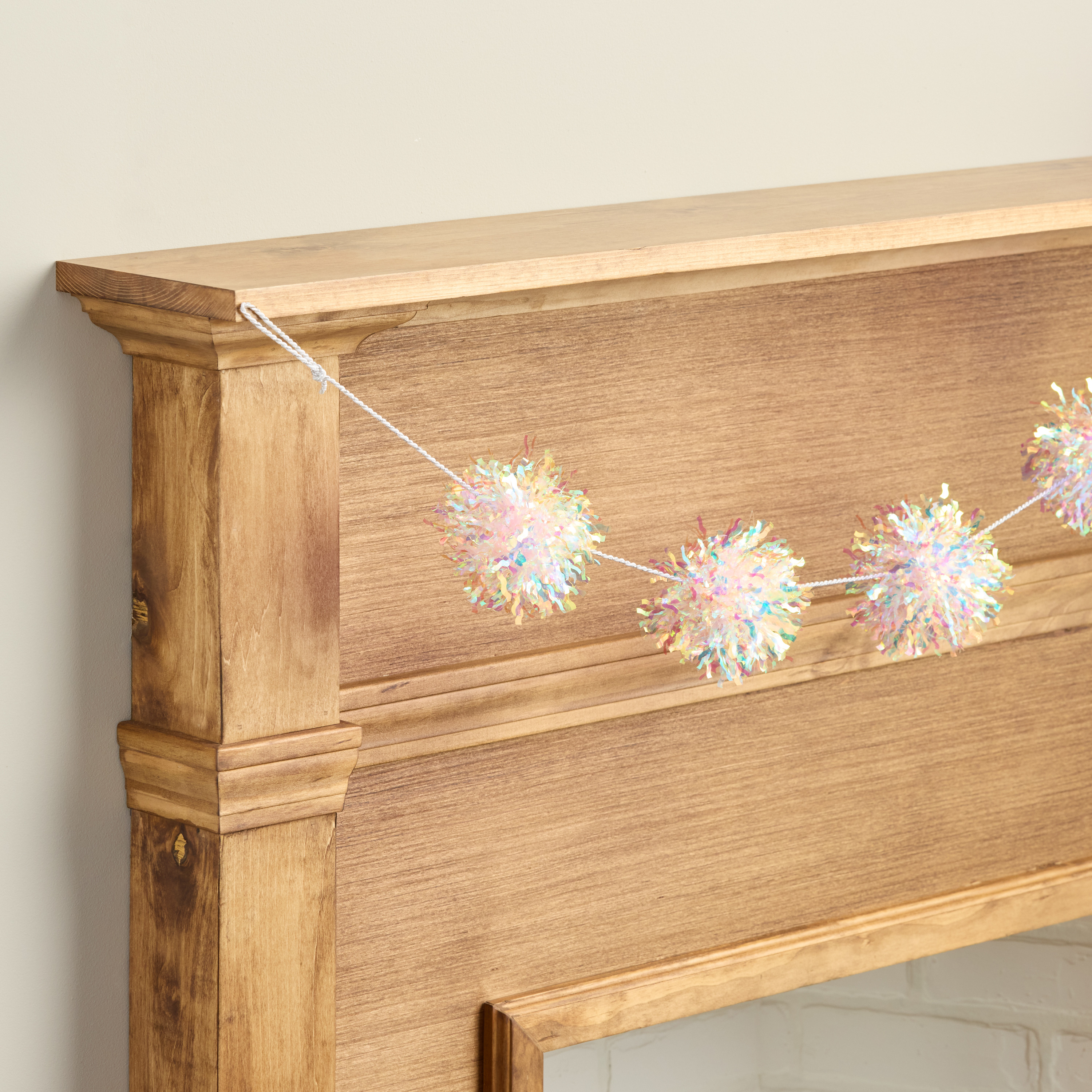 Iridescent Tinsel Pom Pom Garland | World Market