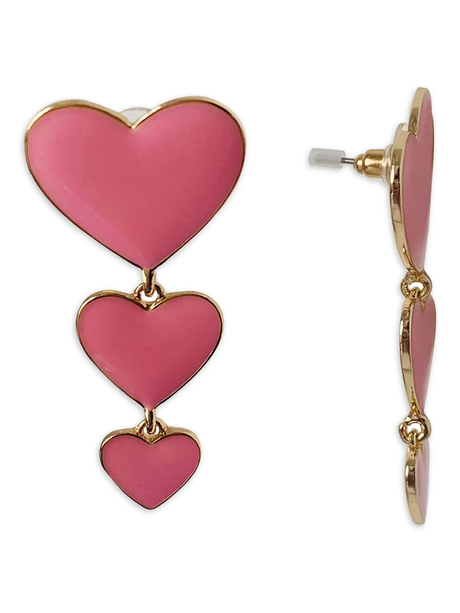 No Boundaries Enamel Pink Triple Heart Earrings | Walmart (US)