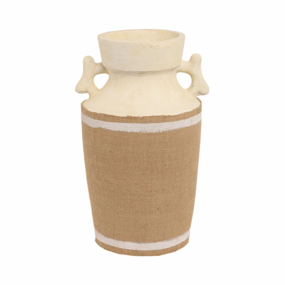 Deminous Coastal Amphora Pottery Vase with Terracotta Body, Woven Jute Wrap, and Sculpted Side Handles for Textured Organic Decorative Accent | Wayfair North America