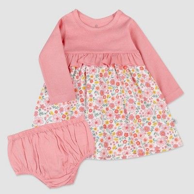Honest Baby Girls' Organic Cotton Fall Floral Long Sleeve Party Dress - Pink/White | Target
