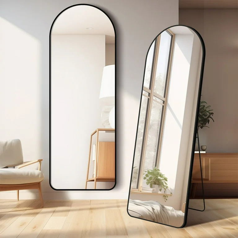 64"x21" Arched Full Length Mirror Full Body Floor Mirror with Stand for Bedroom Cloakroom, Black ... | Walmart (US)