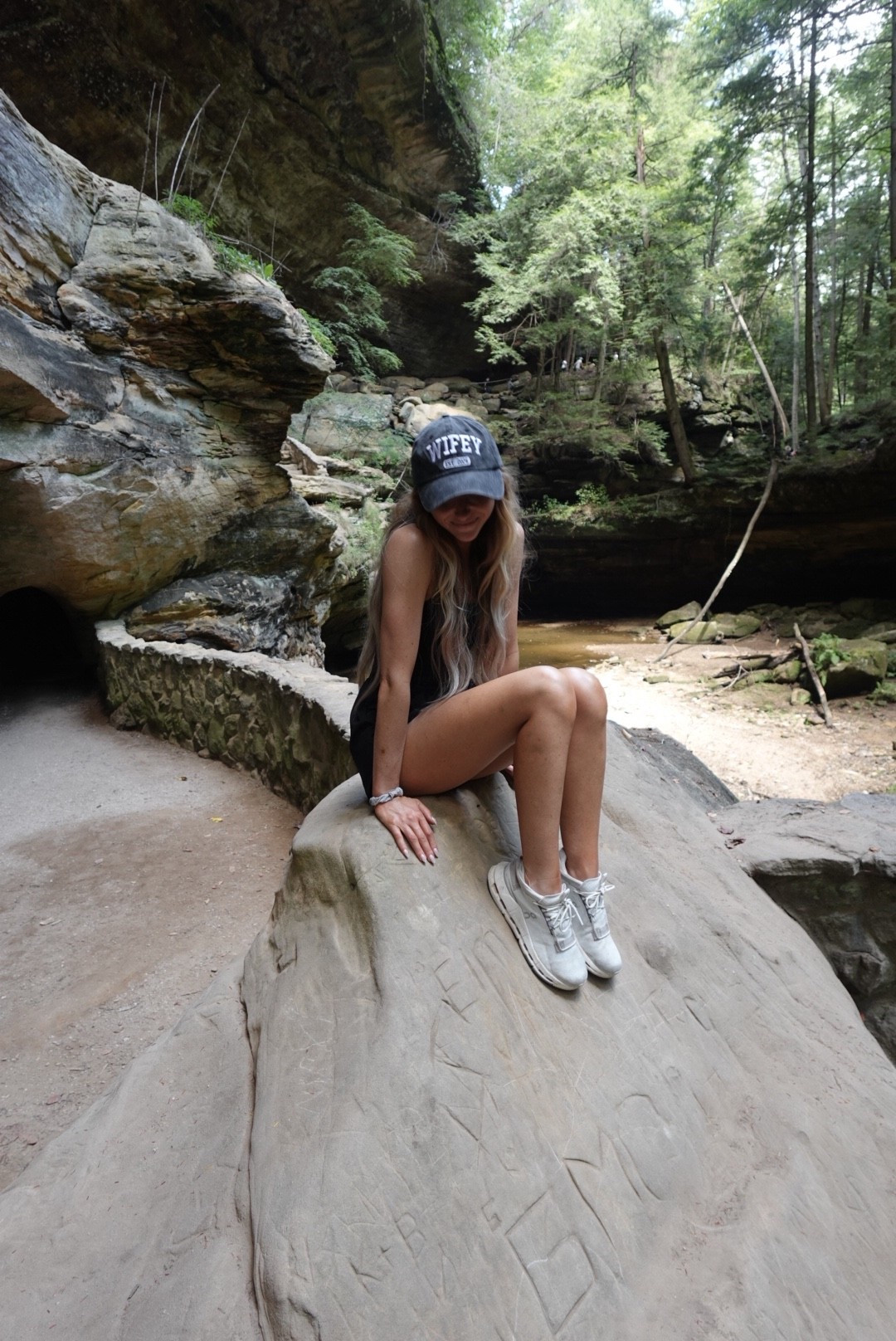 Honeymoon hikes 🤍 My go-to comfy fit: black romper, sneakers, and my favorite wifey hat. Linking everything so you can shop this easy and cute look for your next adventure.