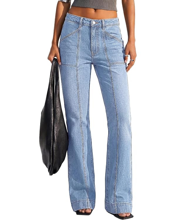 BTFBM Straight Leg Jeans for Women Stretchy Curve Appeal Pants | Front Seam, Little Flare Bootcut... | Amazon (US)