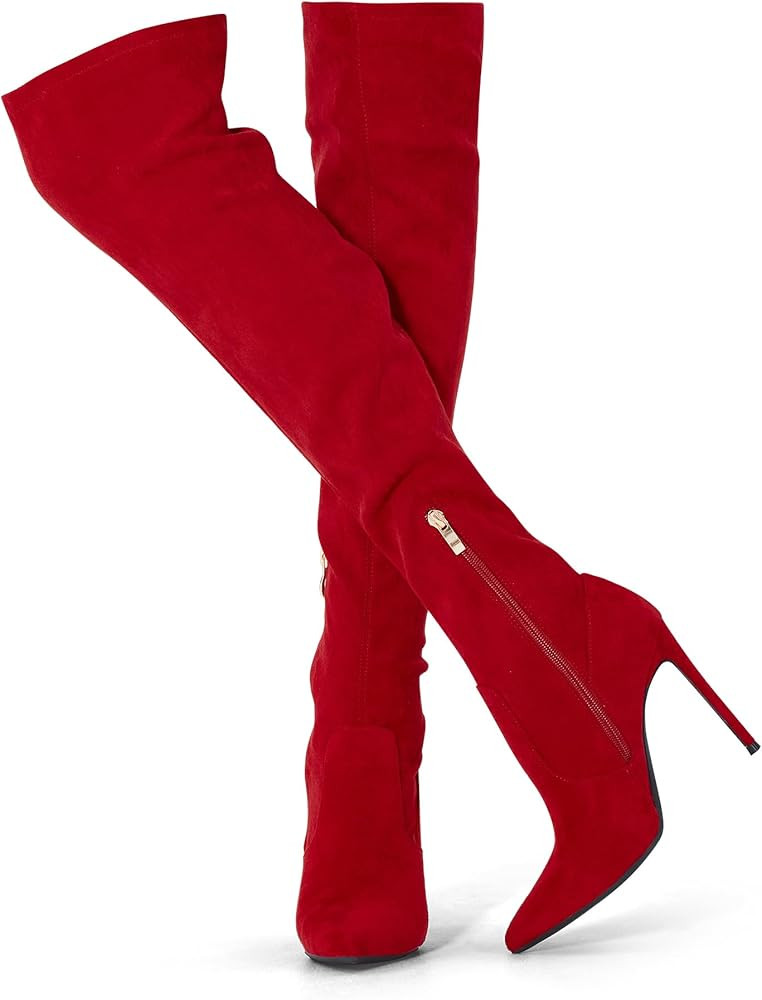 GENSHUO Over the Knee Boots for Women with Heel Suede Thigh High Boots Stretch Sexy Pointed Toe S... | Amazon (US)