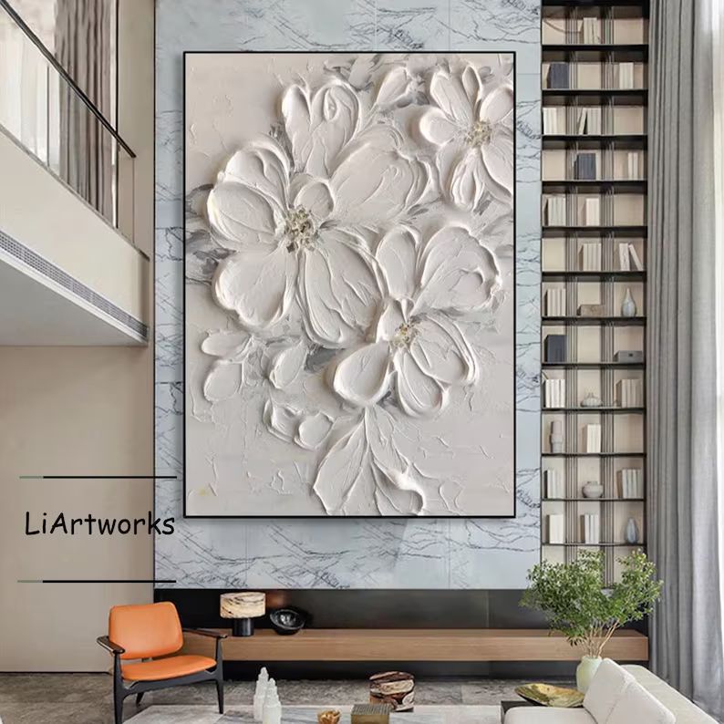 3D White Flower Texture Painting,white Flower Abstract Wall Art,flower Acrylic Painting,palette K... | Etsy (CAD)