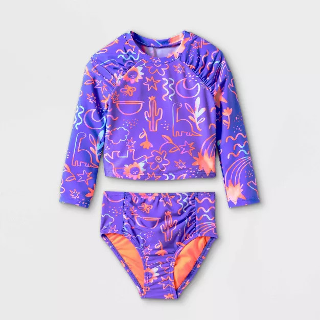 Toddler Girls' Floral Long Sleeve Rash Guard Set - Cat & Jack™ Purple | Target