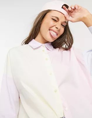 Bershka color-block oversized shirt in multi | ASOS (Global)
