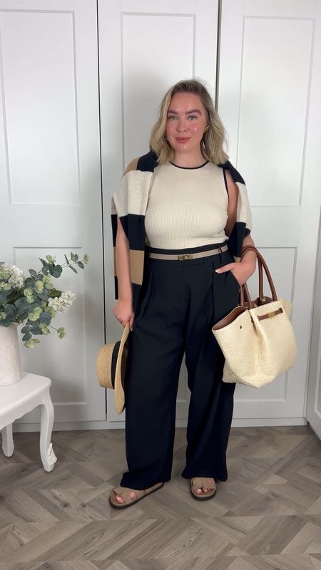 Lilysilk, River island, Demellier, Linzi, & Other stories, New look, spring outfit, ribbed vest top, pleated trousers, wide leg trousers, beige flats, raffia bag, straw hat, spring outfits

#LTKspring #LTKstyletip #LTKeurope