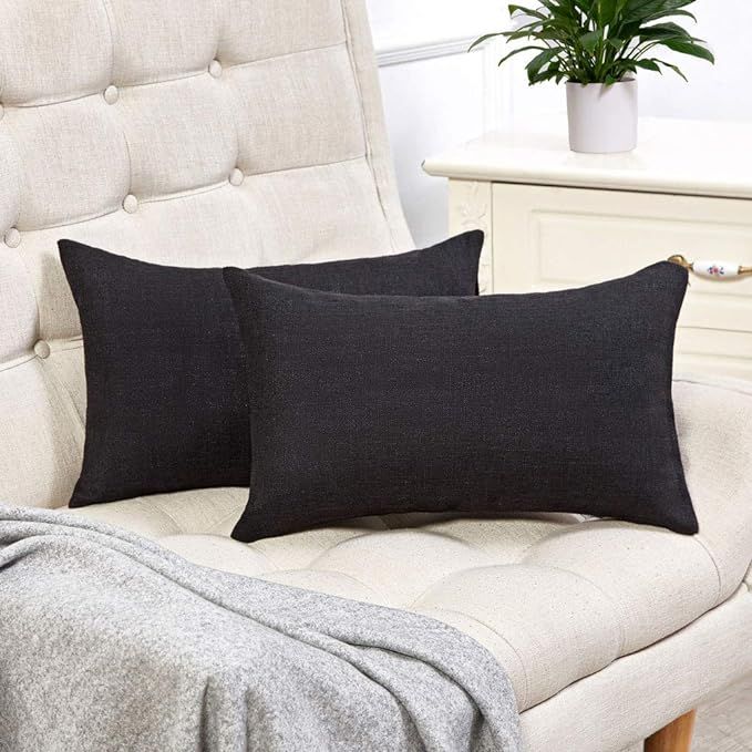 Anickal Black Lumbar Pillow Covers Set of 2 Cotton Linen Decorative Square Throw Pillow Covers 12... | Amazon (US)