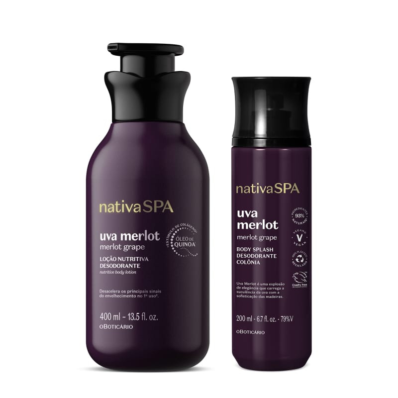 Combo Nativa Spa Uva Merlot: Loção Corporal 400ml + Body Splash 200ml | O Boticário | oBoticario (BR)