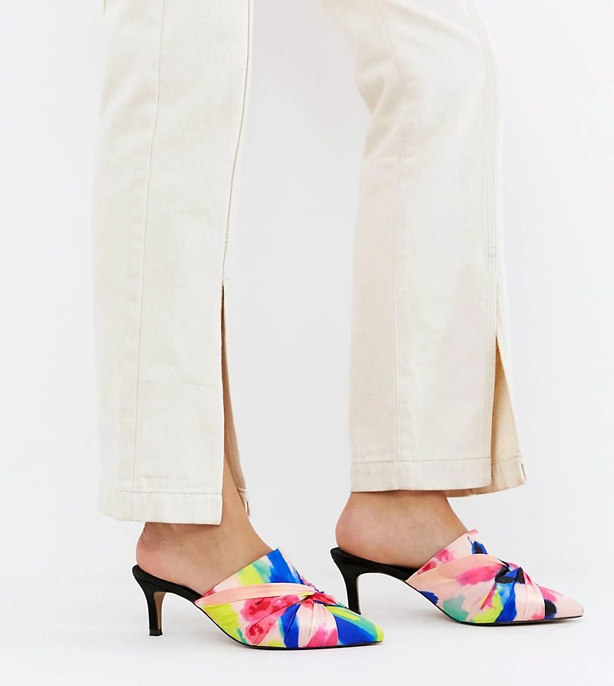 ASOS DESIGN Wide Fit Salary knotted heeled mules-Multi | ASOS (Global)