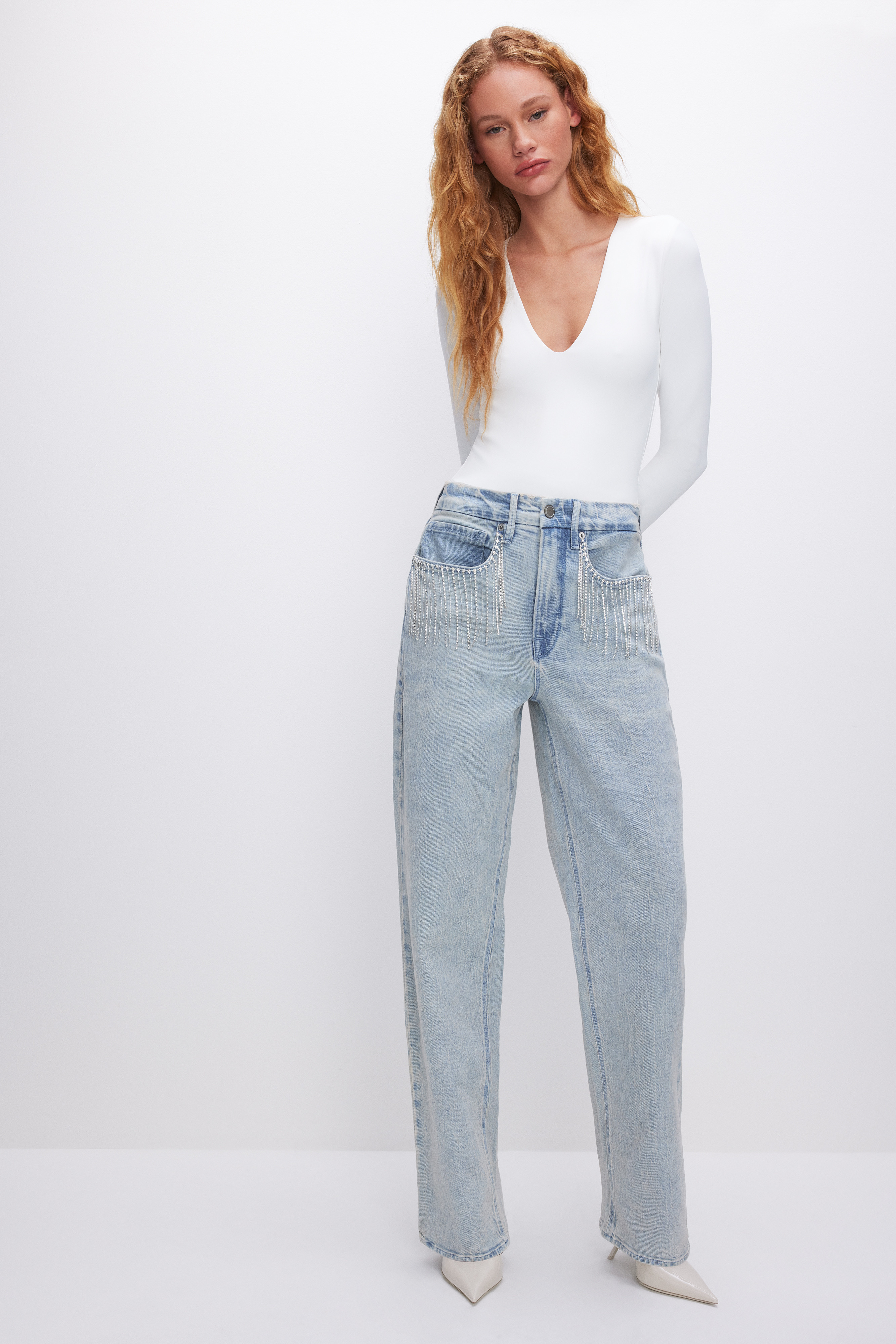GOOD ’90s DIAMOND FRINGE RELAXED JEANS | Good American