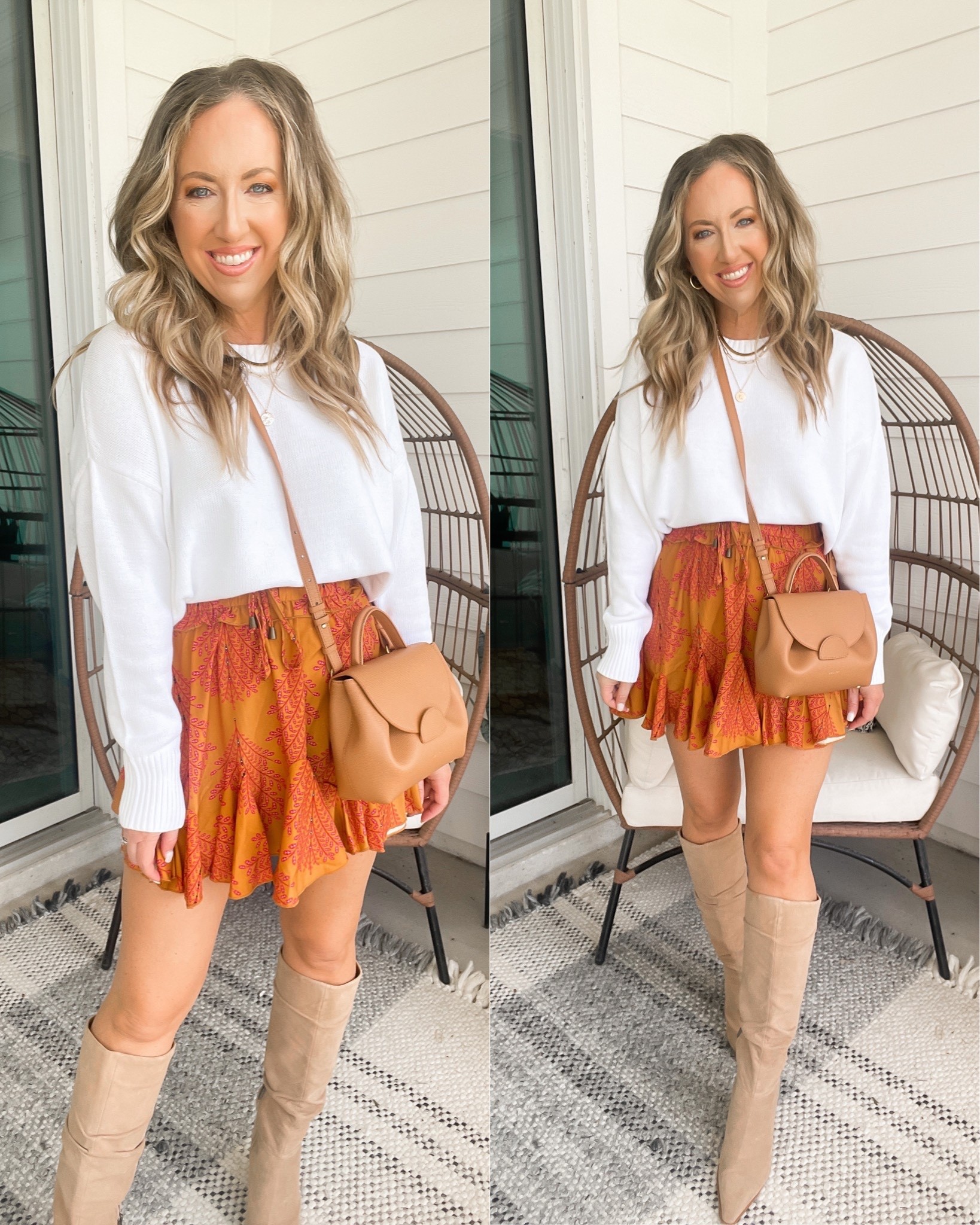 Fall fashion fall outfits fall skirt winery outfit rust skirt size small, white sweater size small amazon fashion amazon finds knee high boots 

#LTKSeasonal #LTKunder50