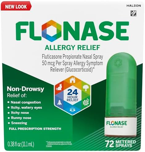 Flonase Allergy Relief Nasal Spray Fluticasone Propionate, 24 Hour Non Drowsy Allergy Medicine, M... | Amazon (US)