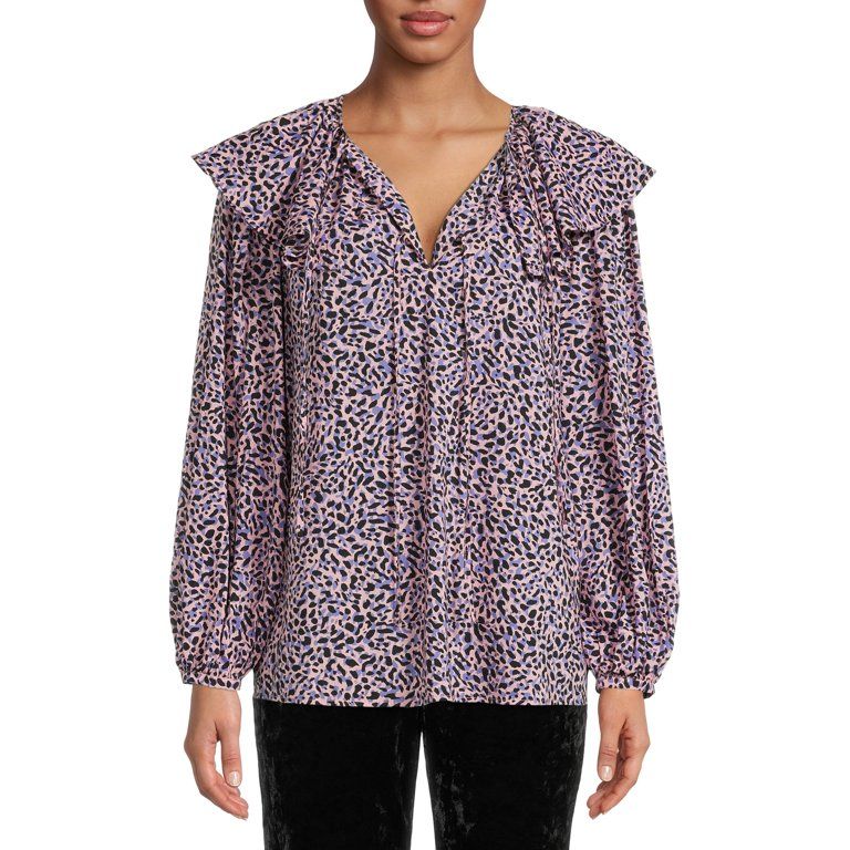 The Get Women's Ruffle Collar Print Top | Walmart (US)