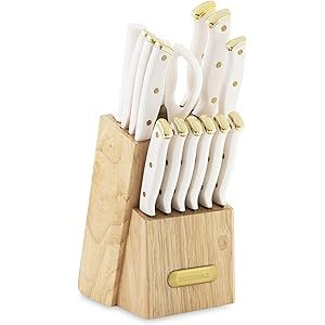 Farberware Triple Riveted Knife Block Set, 15-Piece, White and Gold | Amazon (US)