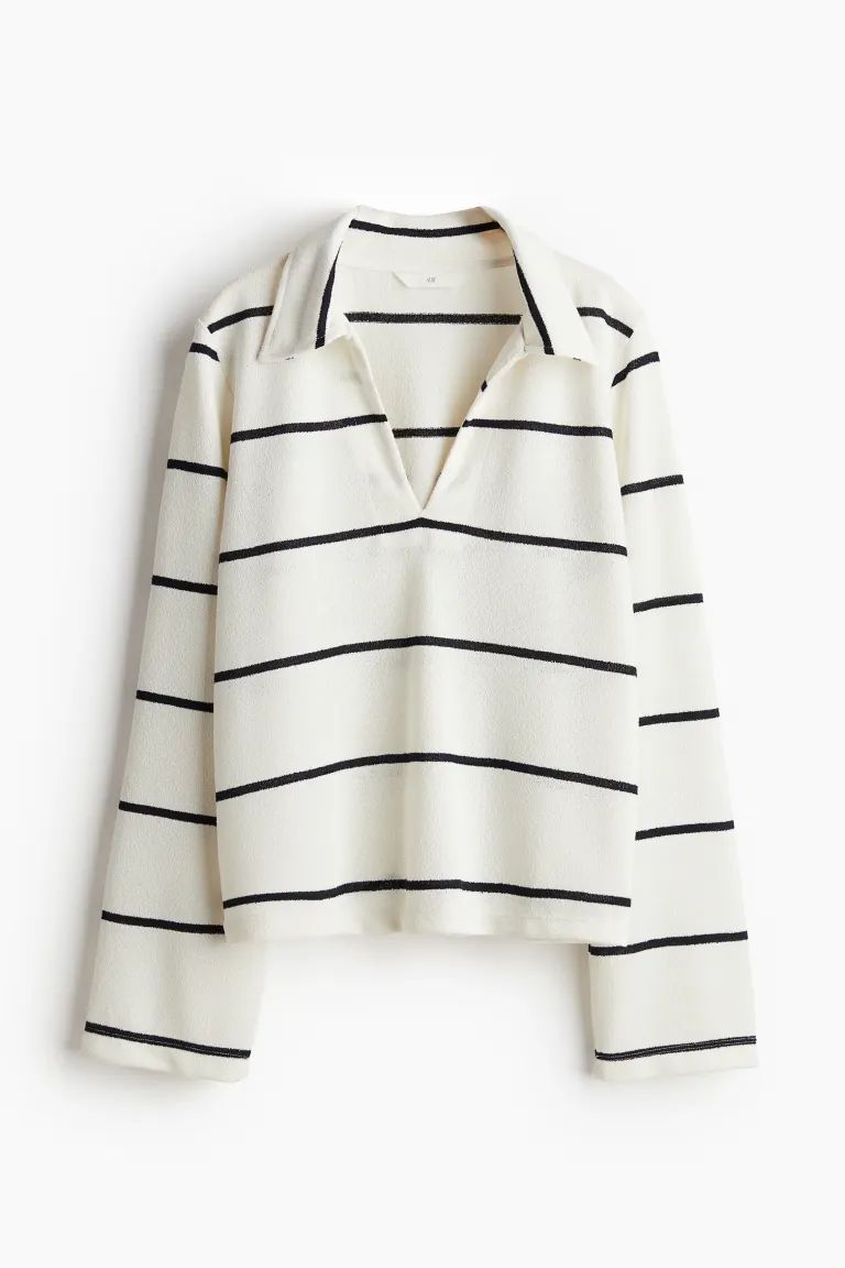 Textured Jersey Top - White/navy blue striped - Ladies | H&M US | H&M (US + CA)