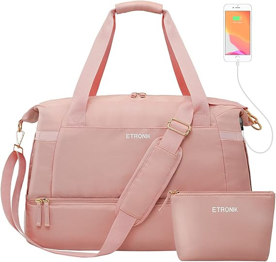 Gym Bag for Women, Sports Travel Duffel Bag with USB Charging Port, Weekender Overnight Bag with ... | Amazon (US)