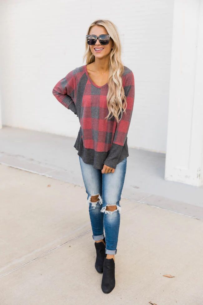 Call This Love Home Red Plaid Blouse | The Pink Lily Boutique